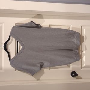 Hi-Low Dove Grey Cashmere V-Neck Short Sleeve Sweater